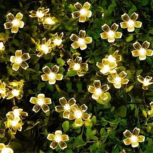 Guirnalda Solar Pack 4 Flor Led Boda 5 Mtrs Blanco Calido