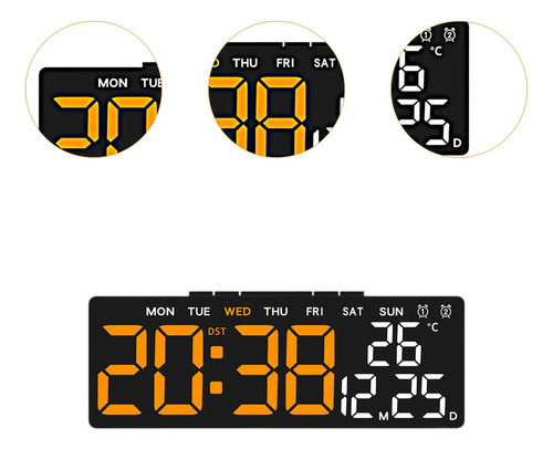 Reloj Despertador Digital Concha Negra Hora Naranja