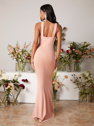 Vestido De Dama De Honor Con Tira Cruzada Delantera Bajo