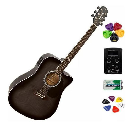 Violão Folk Elétrico Aço Giannini Translucent Black Gf-1d