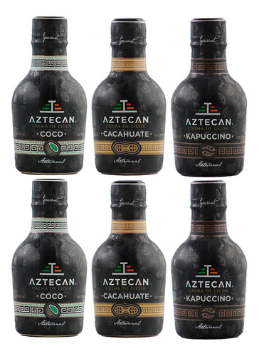 6 Botellas Aztecan 200 Ml (coco, Cacahuate & Kapuccino)