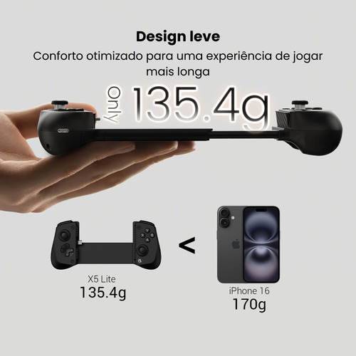 Controle Gamepad GameSir X5 Lite USB-C Android iPhone 15/16 Mobile Hall Effect Turbo Leve Preto