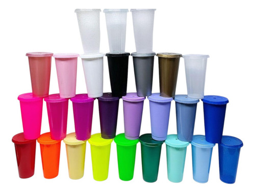 Vaso 24 Onzas Con Tapa Y Popote 70 Piezas
