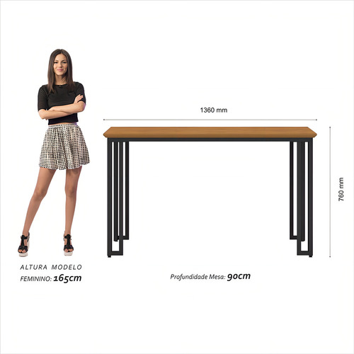Mesa Com 4 Cadeiras Industrial 1,36 Deli Pt/cin/cnz - M.a Cor Preto Fosco/cin/linho Cinza