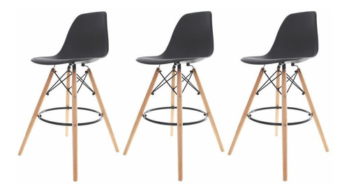 Kit 3 Banquetas Altas Para Cozinha Ilha Eames Eiffel Madeira Cor Banqueta Alta Com Encosto Para Cozinha Bar Balcão Charles Eames Eiffel Preta