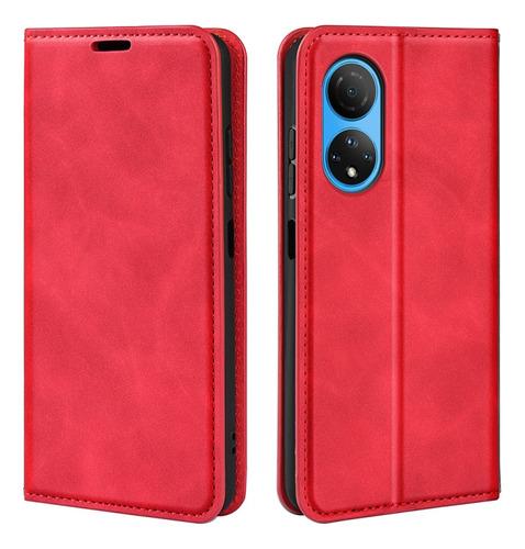 Funda De Piel Con Ventosa Magnética Roja Para Honor X7