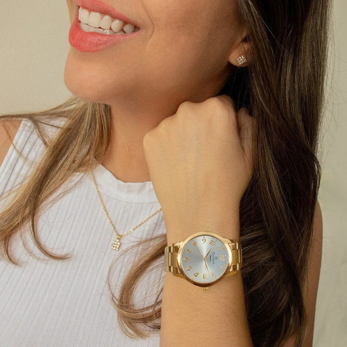 Relógio Champion Feminino Cn29409d + Colar E Brincos