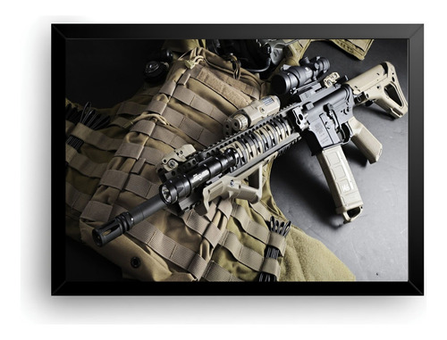 Quadro Decorativo Arma De Fogo Fuzil Preto Preto