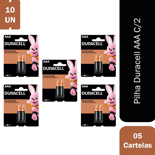 10 Pilhas Duracell Aaa Alcalina 5 Cartelas