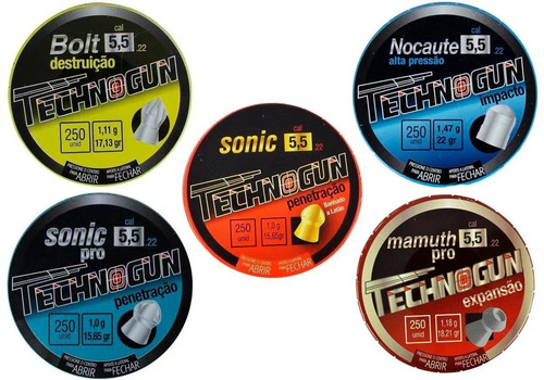 Kit 05 Chumbinho Technogun 5.5mm 250un.