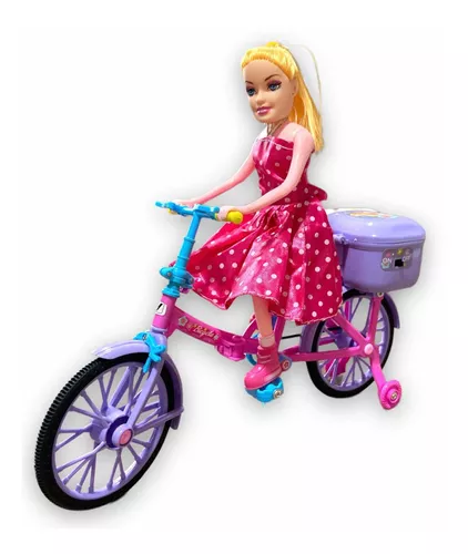 Boneca Articulada Tipo Barbie Musical Com Bicicleta E Acessórios