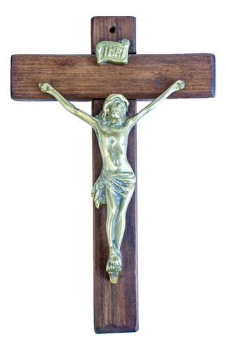 Cristo Bronce Y Madera, Macizo Crucifijo 25 Cm Para Colgar (Usado)
