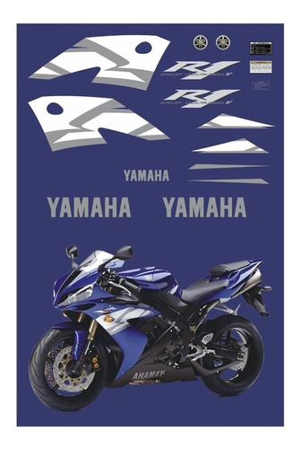 Kit Adesivos Moto Yamaha R1 2004 Azul Ca-00692