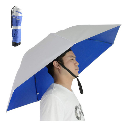 Sombrero Paraguas New-vi Plegable 37.4 Pulgadas Anti-uv Plata/azul (una Sola Capa) 2 Piezas Talle Diseño De La Tela