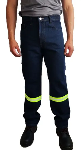 Pantalon De Trabajo Mezclilla 14oz C/reflejante Verde