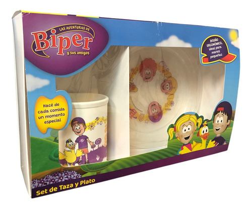 Taza Plato Kit Biper Y Sus Amigos Patito Juan Niños Color Blanco Taza Y Plato