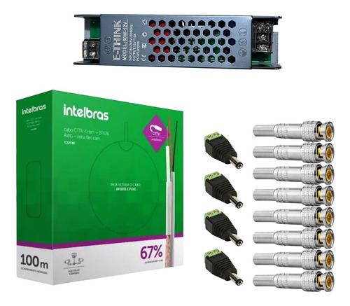 Kit Cabo Coaxial Bipolar Cftv Fc67cbr Fast Cam + Acessórios