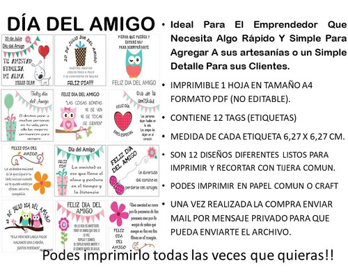 Imagen 2 de 2 de Dia Del Amigo Imprimible Pdf 001 /incluye 12 Etiquetas (tag)