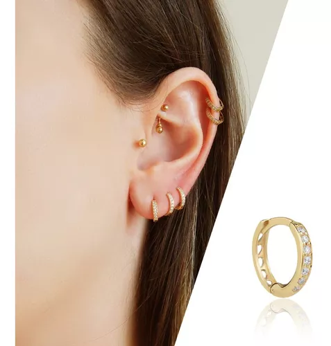 Piercing de Orelha 18k com Duas Zircônias ac07551 - Joiasgold Mobile