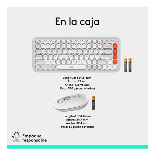 Kit Teclado Y Mouse Logitech Pop Icon, Español, Blanco