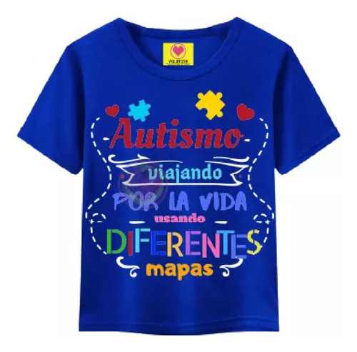 Playera Autismo Infantil Viajando Vida Diferentes Mapas Azul