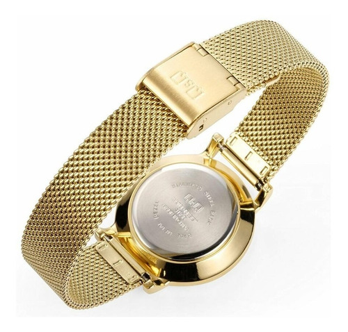 Reloj Dama Q&q Manecillas Petatillo Dorado Cara Plata Lujo