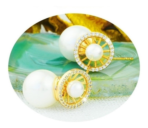 Aretes Pendientes Broqueles Perla Oro 18k Regalos Novias 