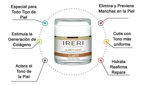 Imagen 2 de 9 de Crema Facial Aclarante Despigmentante Antimanchas De Noche Para Todo Tipo De Piel Con Manchas O Decolorada Línea Clarity Ireri ®