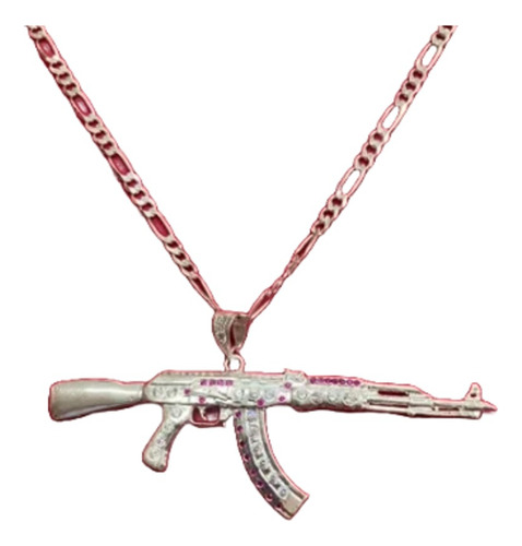 Dije Rifle Ak-47 Plata Ley 925 Con Circonias Incluye Cadena 