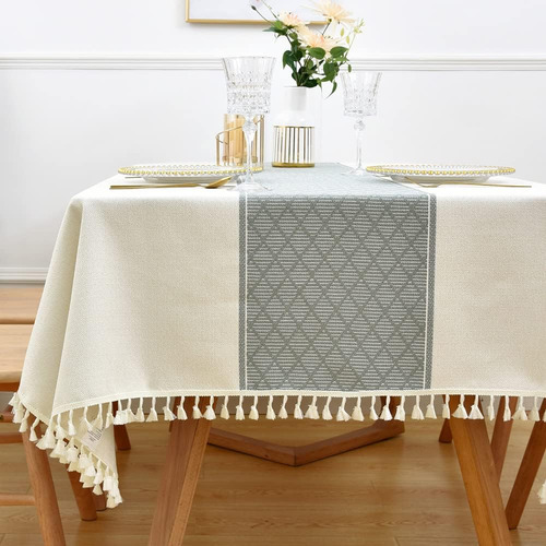Mantel De Lino De Algodón Resistente Para Mesa Rectangular C