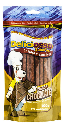 Palito Mastigável Fino para Cães Adultos Chocolate Deliciosso 100g 23 Unidades