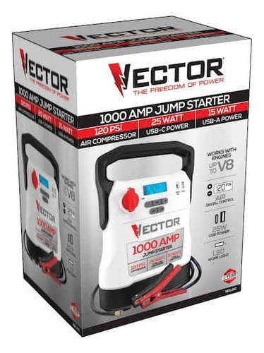 Jumper Arrancador Vector 1000 Amperios Con Compresor Lámpara