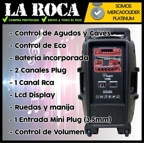 Bafle Potenciado 12 600w Bluetooth Usb Sd Radio Fm Bateria