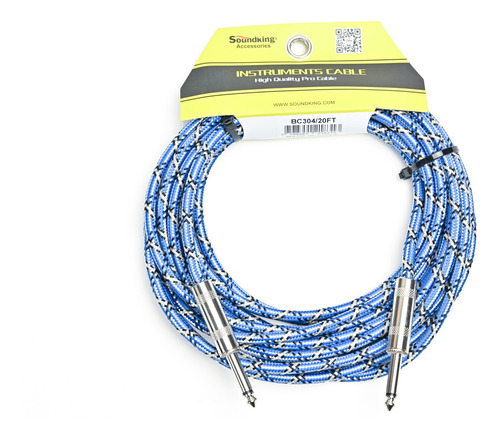 Imagen 1 de 8 de Cable Soundking Plug Jack Ts Mallado Soga 6 Metros Azul
