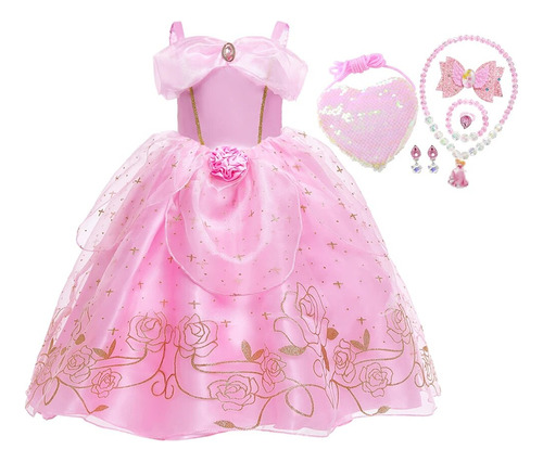 Vestido De Cosplay De Princesa Aurora Durmiente Para Niñas