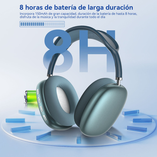 Audífonos Inalámbricos Over-ear Mecdets P9 Pro Max Con Bluetoothcon Micrófono Integrado y Cancelación de Ruido Color Azul