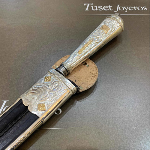 Imagen 6 de 9 de Cuchillo Facón 36 Cm Solingen, En Plata Y Oro. Escudo. Tuset