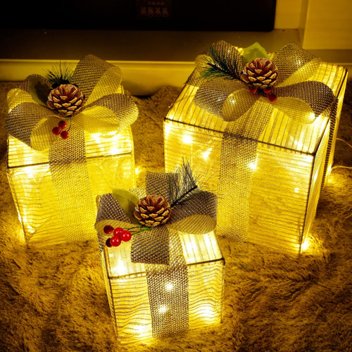 Lulu Home Cajas De Navidad Iluminadas, 60 Luces Led Iluminad