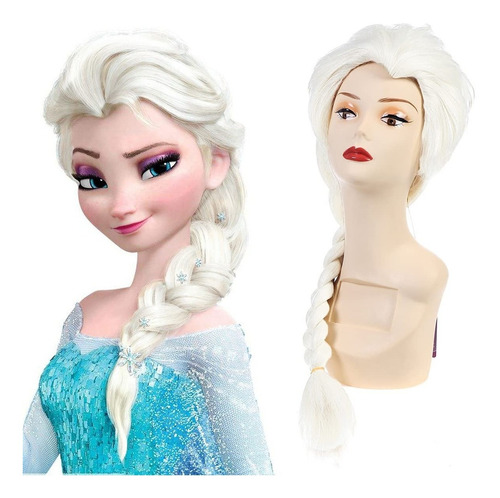Peluca Elsa Frozen 65cm Niña Mujer De Disfraz Halloween Blan