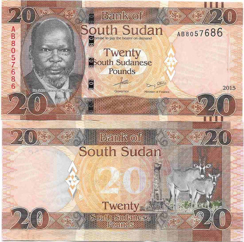 Billete Sudan Del Sur 20 Libras Año 2015 Sin Circular