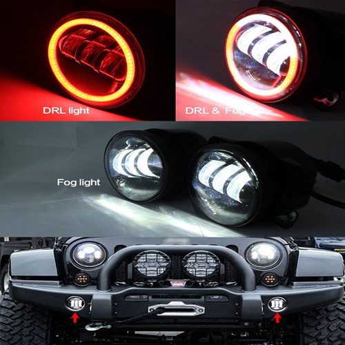 Par Faros Niebla Rojo Jeep Wrangler  Jk 4 In Luz Led Con Drl