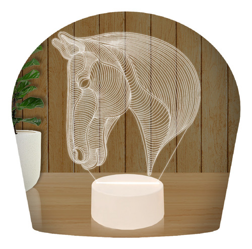 Luminária Led 3d Abajur Base Branca Cavalo