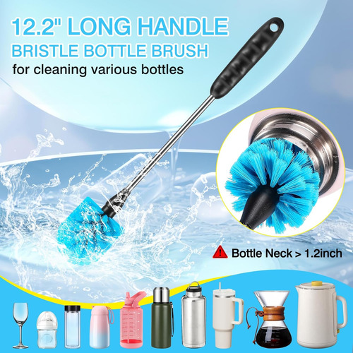 Juego 3 Cepillos De Limpieza De Botellas De Acero Inoxidable