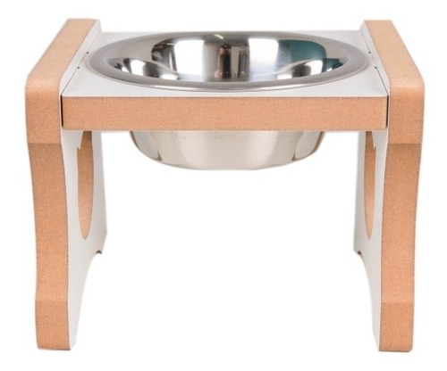 Comedouro Individual Elevado Gato Mdf Branco Tx - Inox