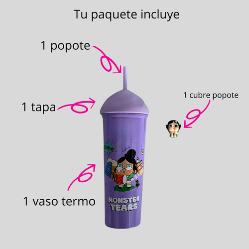 Vaso Termo Acero Inoxidable Popote Labubu Monster Tears