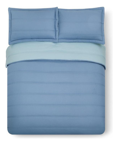 Plumón Cama Reversible 2 Plazas Azul Claro/celeste
