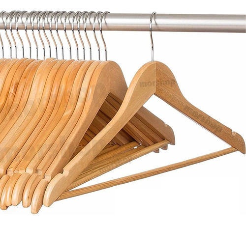 70 Perchas De Madera 50 Perchas + 20 Con Broches Ganchos