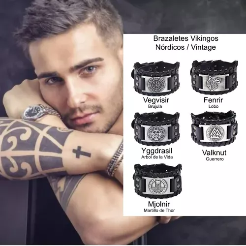 Pulsera de cuero hombre mujer, Brazalete Vikingo Guerrero Valknut,  ajustable para Hombre Mujer Novio Pareja Enamorado. Amuleto Nórdico MADIOLA  Vikingo Valknut