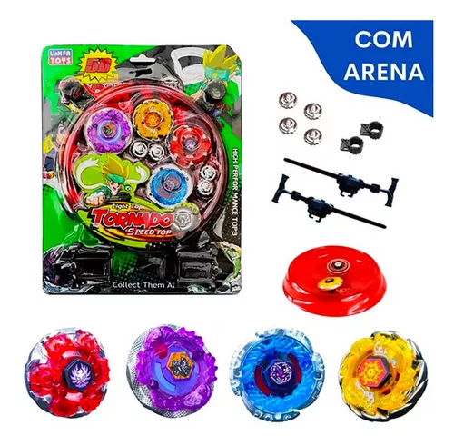 Batalha com 4 beyblade Metal a Led + 2 lançadores + Arena