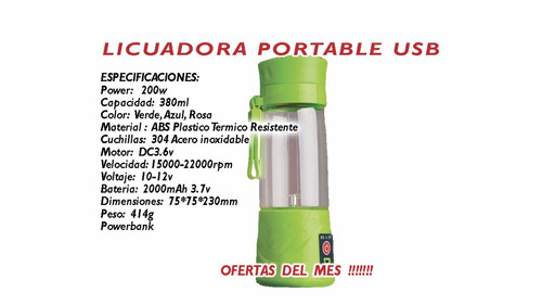 Licuadora Portable Usb Recargable $430